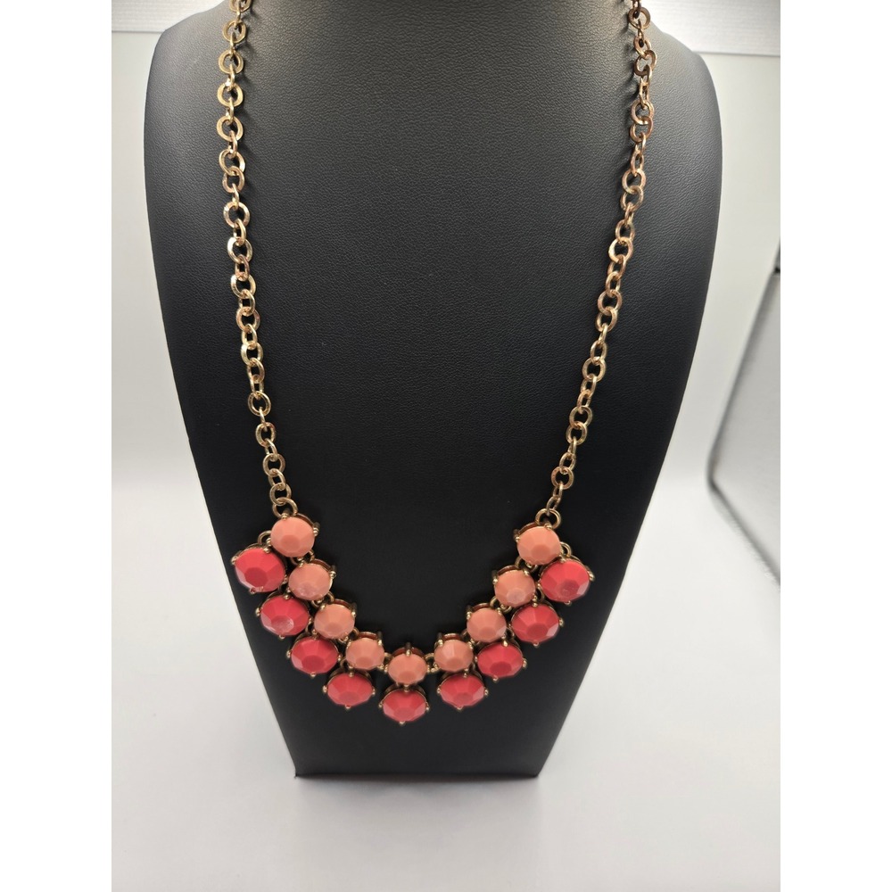 Charming Charlie Coral Pink Faceted Statement Bib Necklace Gold Tone
